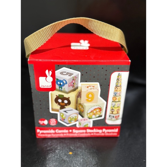 Janod Other - Janod Stacking Pyramid Blocks Toy Square Counting Numbers Animals Pre-owned‎